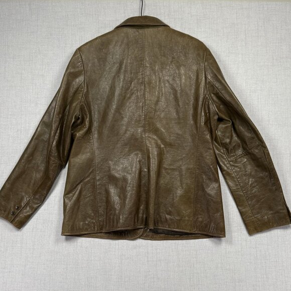 GAP Leather Blazer Brown Long Sleeve Button-Front Jacket Pockets Lined Size XL - Picture 2 of 12